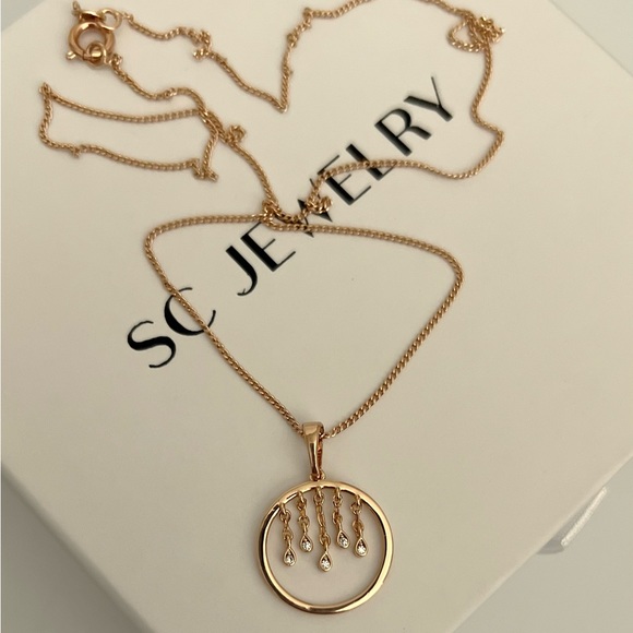Circle Dangle Real Zircon Drop Necklace 18k Gold Plated Luxury Jewelry - Picture 1 of 11